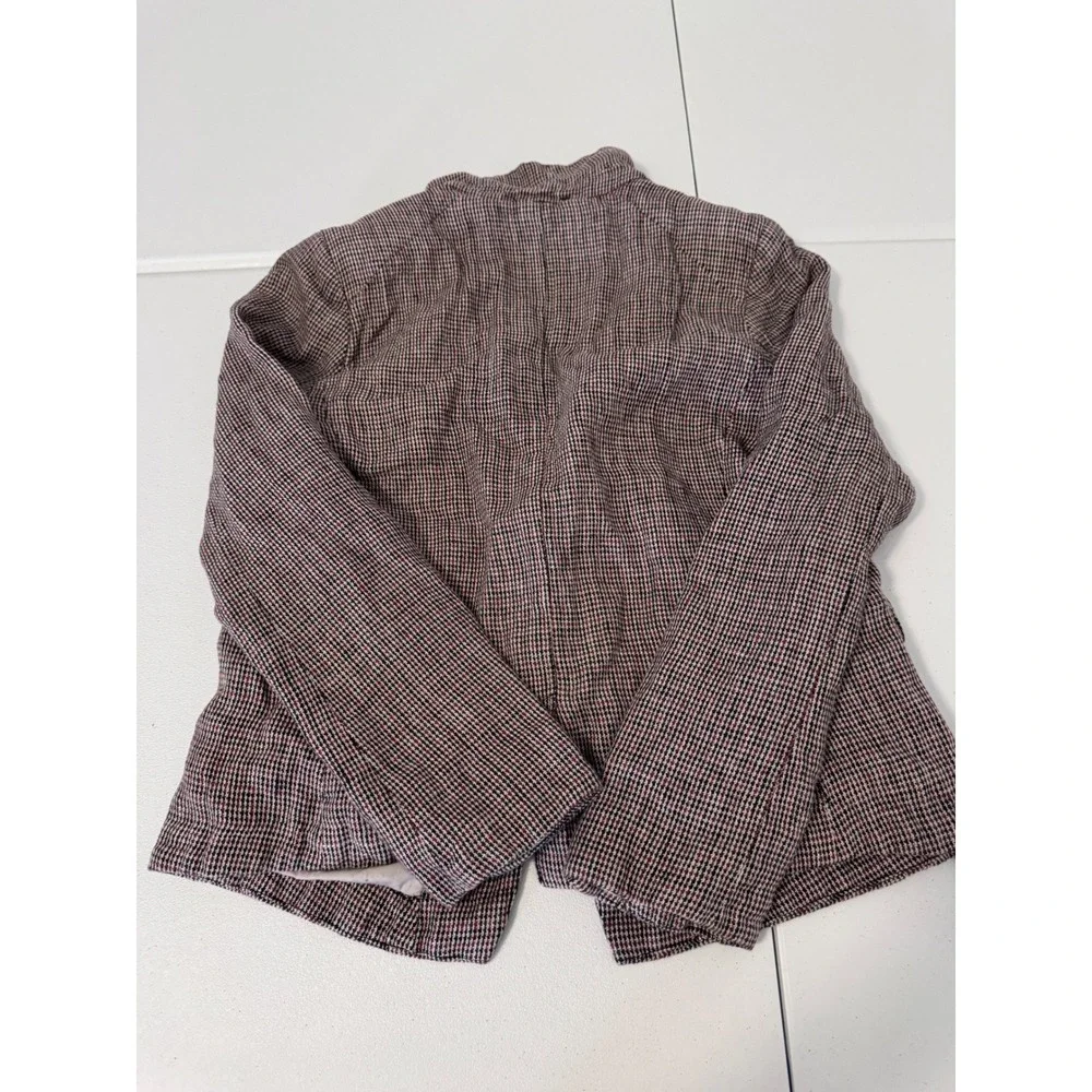 Free‎ People Linen Houndstooth Single Button Blazer Jacket Neutral Red Large t3